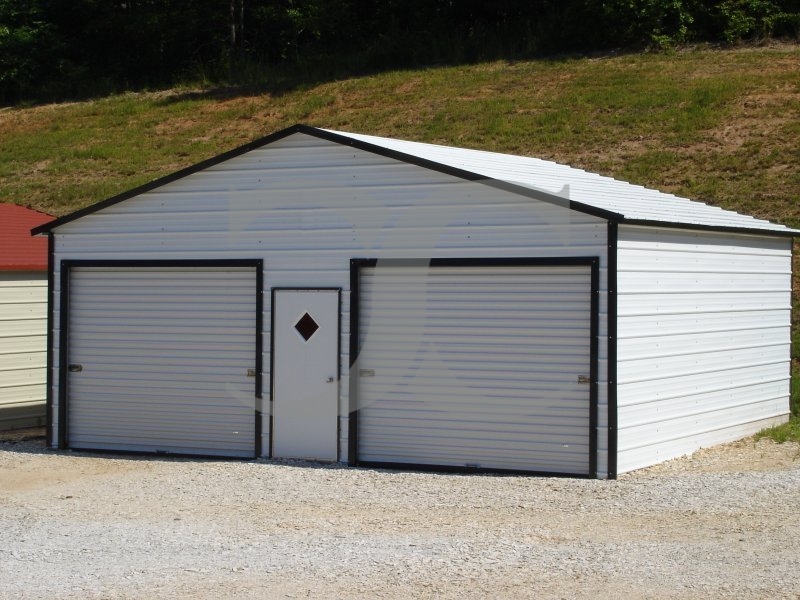 Garage | Boxed Eave Roof | 24W x 21L x 9H |  2-Car Metal Garage Garage | Boxed Eave Roof | 24W x 21L x 9H |  2-Car Metal Garage