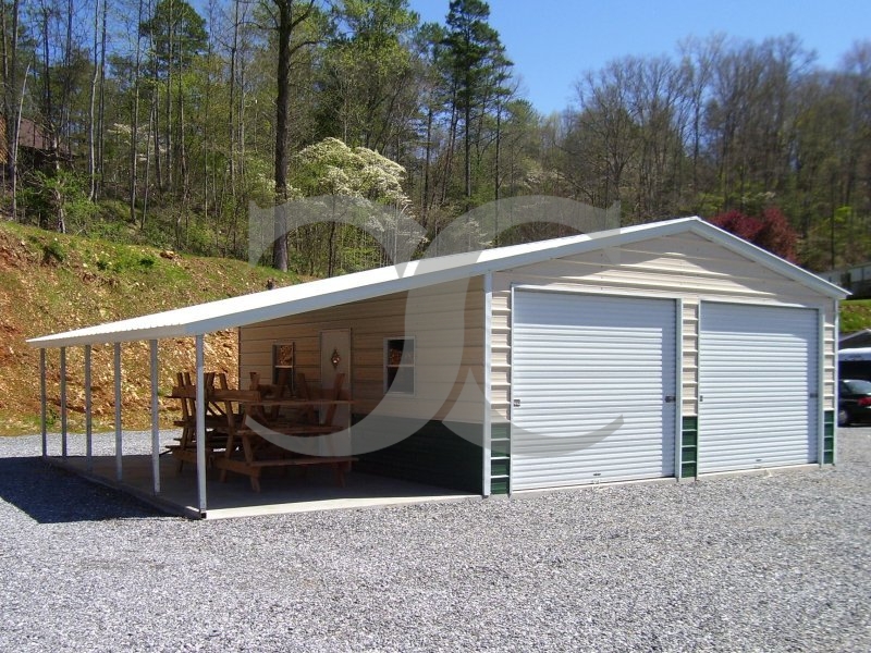 Metal Garage with Lean-to | Vertical Roof | 18W x 26L x 9H Metal Garage with Lean-to | Vertical Roof | 18W x 26L x 9H