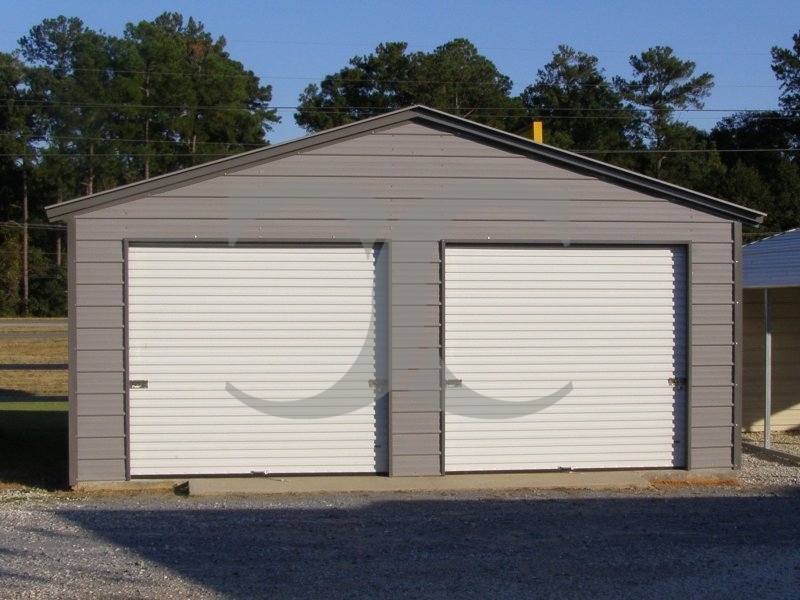 Enclosed Steel Garage | Vertical Roof | 20W x 21L x 9H | 2-Car Enclosed Steel Garage | Vertical Roof | 20W x 21L x 9H | 2-Car