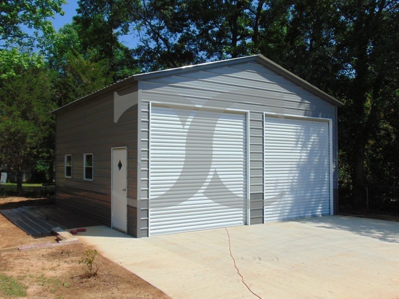 Steel Garage Building | Vertical Roof | 24W x 36L x 12H | 2-Bay Steel Garage Building | Vertical Roof | 24W x 36L x 12H | 2-Bay