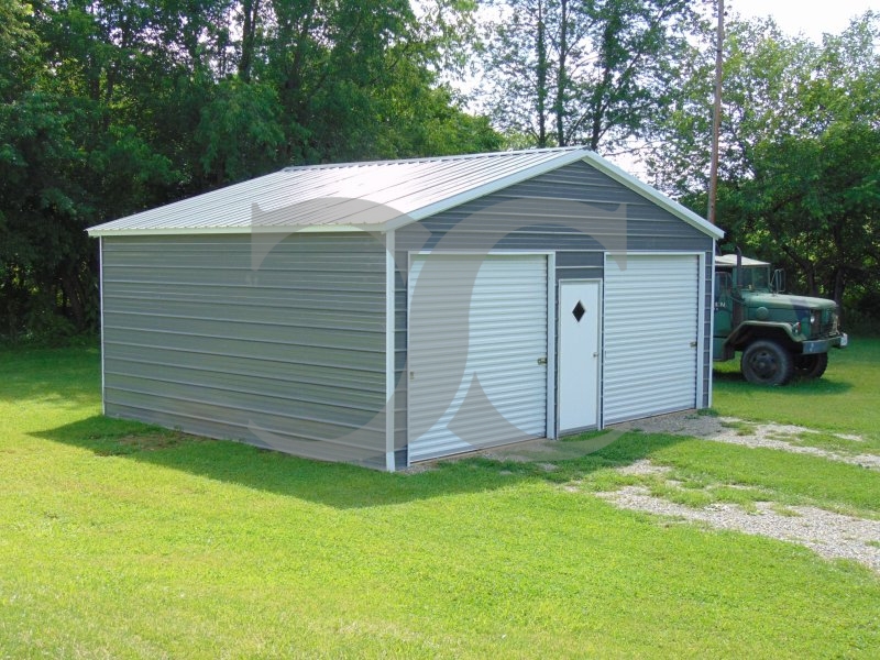 2-Car Steel Garage | Vertical Roof | 24W x 26L x 9H | Enclosed 2-Car Steel Garage | Vertical Roof | 24W x 26L x 9H | Enclosed